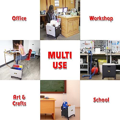 dbest Products Quik Cart Swing Lid Four Swivel Wheeled Rolling Crate Teacher Utility with seat Heavy Duty Collapsible Basket with Dual Telescopic Wagon Handle - Image 6