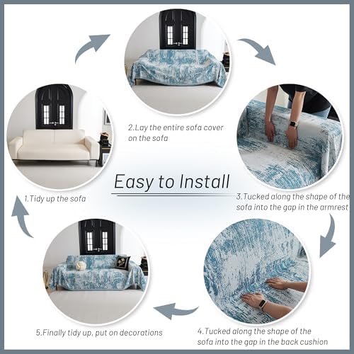 MYSKY HOME Sectional Couch Cover Sage Abstract Geometric Sofa Covers for Sectional Sofa L Shape Chenille Couch Protector for Dogs Pets Couch Throw Cover Washable Durable for Home Decor, 91" X134" - Image 5