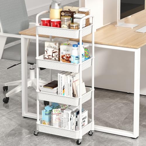 MOYIPIN 4-Tier Plastic Rolling Utility Cart with Handle,White - Image 3