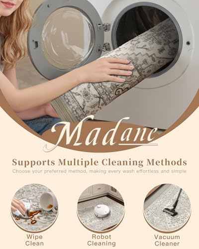 Madane Hallway Runner Rug 2x8 Washable Kitchen Rugs Non-Slip, Beige/Brown - Image 7