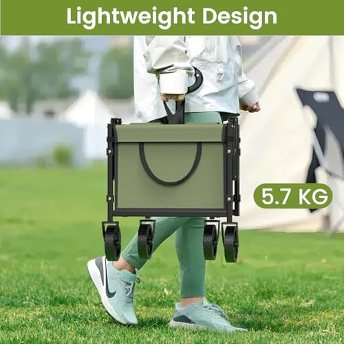 Blomoba Folding Wagon Cart with Wheels, 220lbs Utility Wagon Cart, Green - Image 3