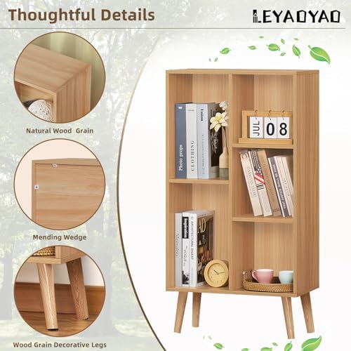 LEYAOYAO 5 Cube Bookshelf, Mid-Century Modern Book Shelf with Legs, Natural - Image 5