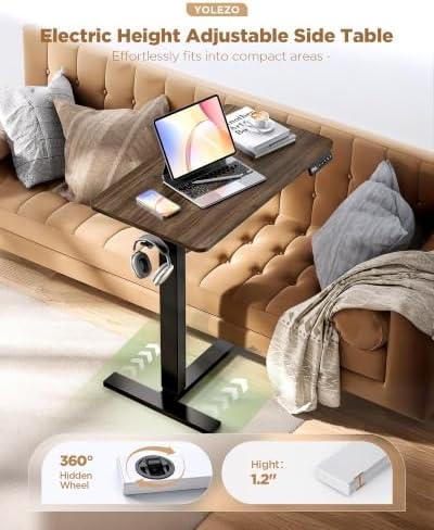 28"x 16" Electric Overbed Table, Rolling Laptop Desk for Bed, Walnut - Image 2