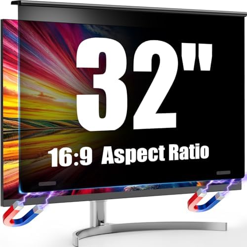 Magnetic 32 Inch Privacy Screen for Computer Monitor, 16:9 Removable Anti Blue Light Filter for Desktop PC, Hanging Anti-Spy Privacy Shield with Easy Installation for Office and Home by KAEPKEEX