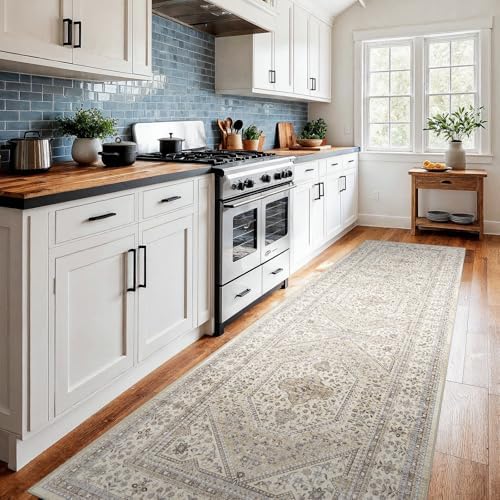 2x8 Washable Hallway Runner Rug - Non-Slip Vintage Entryway Rugs Beige Gray by Puino