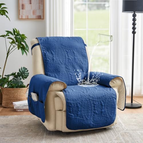 Blue Quilted Recliner Covers, Waterproof Recliner Chair Covers, Lazy Boy Chair Covers, Pet Friendly Recliner Slipcover for Dogs, Washable Sofa Couch Cover (Recliner 22", Blue) - Image 2