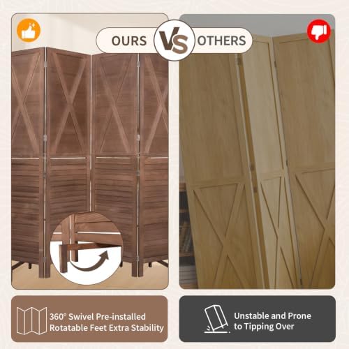 Wood Room Divider 4 Panel Folding Privacy Screen,2-in-1 Design Wall Divider - Image 4