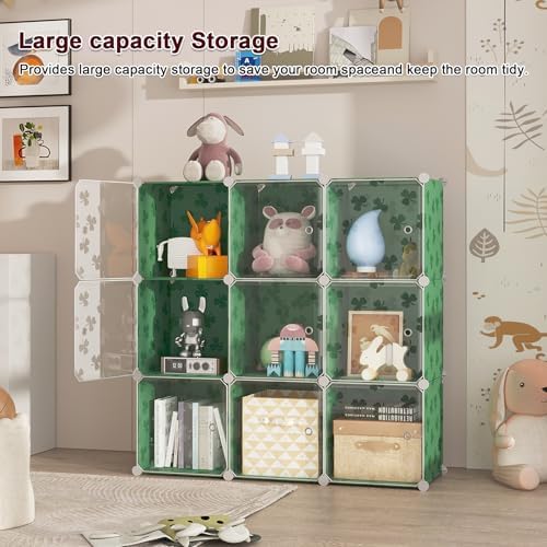 C&AHOME Clover Embossed Storage Organizer with Doors 10-Cube Shelf Green - Image 6