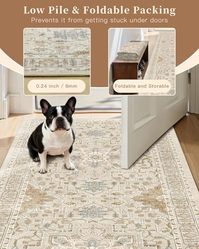 Madane Hallway Runner Rug 2x8 Washable Kitchen Rugs Non-Slip, Beige/Blue - Image 6