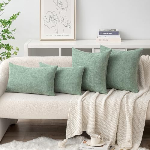 MIULEE Soft Chenille Throw Pillow Covers Greyish Green 18x18 Pack of 2 - Image 4