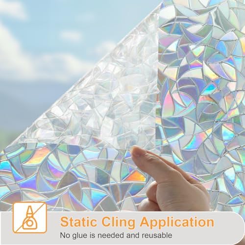 Rainbow Window Privacy Film Decorative, Static Cling Stained Glass Windows Tint for Home, 3D Decals Window Clings for Glass Windows, Suncatcher Cover Stickers(Transparent, 17.5" x 118.1") - Image 6