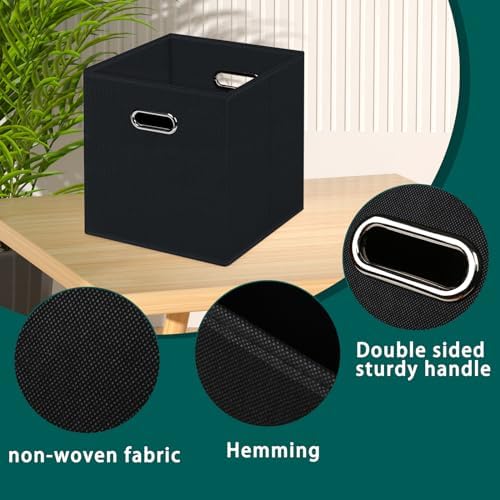 Black Foldable Storage Cubes Bins, Fabric Storage Box Cubes Organizer Baskets with Dual Handles for Home Organizer,Set of 6,(Black) - Image 7