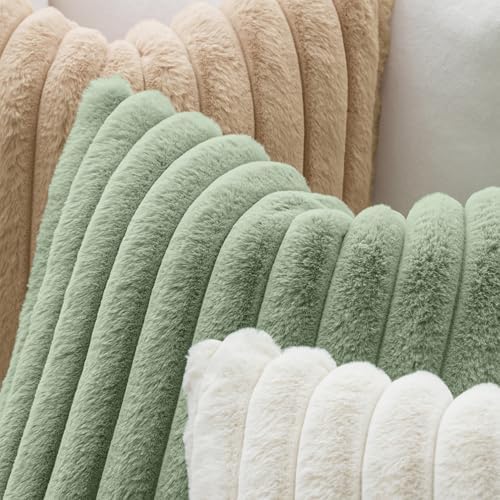 MIULEE Faux Fur Decorative Throw Pillow Covers 20x20 Set of 2 Sage Green - Image 5