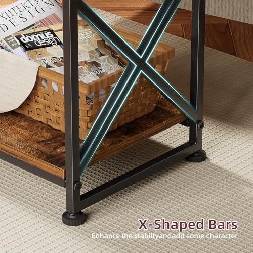 Simple Trending Side Table, End Table with 3 Tiers Open Shelves, Bedside Table for Sofa Couch, Nightstand, Living Room, Bedroom, Rustic Brown - Image 5