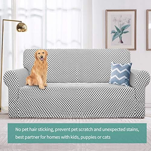 YEMYHOM Couch Cover Latest Jacquard Design High Stretch Extra Large Sofa Covers Pet Dog Cat Proof Oversized Slipcover Non Slip Magic Elastic Furniture Protector (X Large, Black and White Checkered) - Image 2