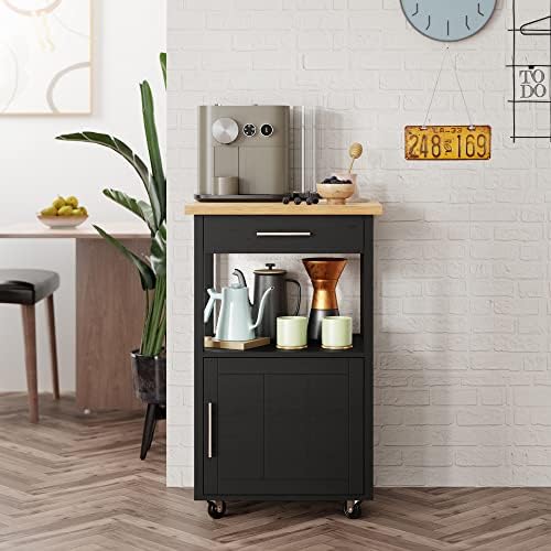 Shintenchi Kitchen Island Cart with Storage,Rolling Kitchen Island Side Table on Wheels with Worktop,Single Door Storage Cabinet and Drawer for Kitchen,Dinning Room, Black - Image 2