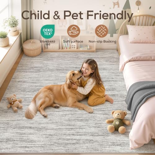 Nakagishi 10X12 Area Rugs Living Room: Washable Large Vintage Rug Neutral Non-Slip Soft Stain Resistant Indoor Carpet for Bedroom Nursery Dining Room Office Playroom - Grey - Image 4