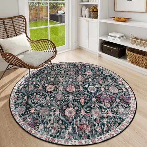 Lahome Moroccan Washable Round Rugs, Non-Slip Soft Round Rug 4ft Ultra-Thin by Lahome