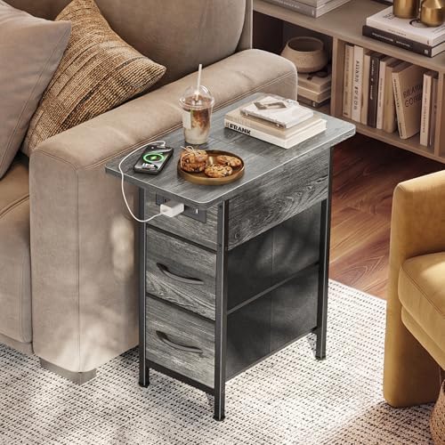 Huuger Narrow End Table with Charging Station, Side Table with 2 Drawers - Image 2