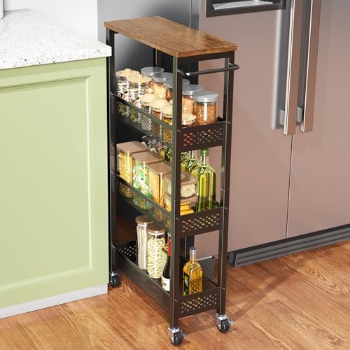 XYZLVSI Utility Slim Storage Cart, 4 Tier Kitchen Narrow Shelf on Wheels by XYZLVSI