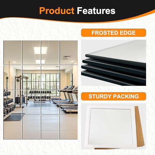 Home Gym Mirror Tiles, 16x12'', 16-Piece, Large Square Workout Mirrors - Image 4