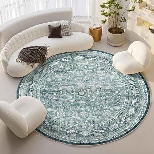 OPPODREAM Vintage Teal Area Rugs 8' Round, Washable Rug for Living Room by OPPODREAM