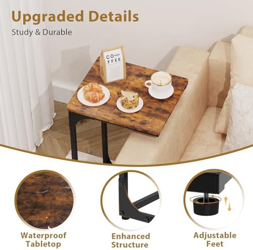 C Shaped End Tables Couch Table TV Trays Set of 2, 11.8" Wide, Rustic Brown - Image 4