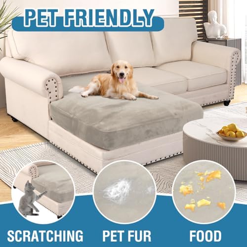 H.VERSAILTEX Velvet Stretch Individual Chaise Cover Sectional Couch Covers for L Shaped Sofa Both Left/Right Furniture Protector Seat Cushion Sofa Cover (1 Piece Chaise Cover, French Oak) - Image 4
