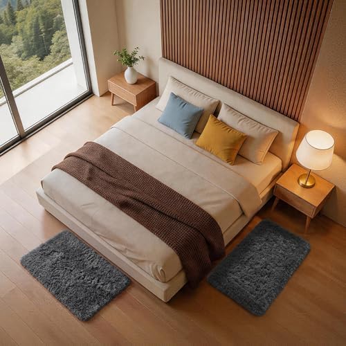 Ophanie Small Rug Washable Non Slip Throw Bedside Area Rugs, Fluffy Soft Mini Bedroom Carpet, Door Entryway Indoor Inside Front Entrance 2x3 Mat 2 Pack, Home Decor Aesthetic, Grey - Image 5