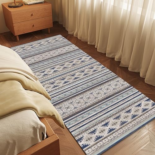 RUGSURE Washable Area Rugs 2'6'' x 8' - 1/6 Thick - Moroccan-Inspired -Stain & Water Resistant Non-Slip - Resistant Rug for Living Room, Bedroom, Nursery, Pet & Child Friendly (Blue and Brown) by RUGSURE