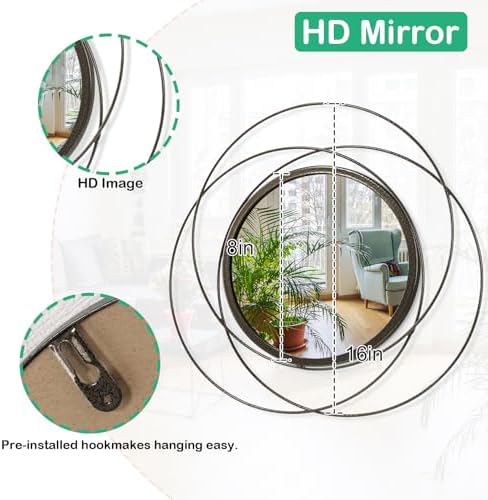 Circle Mirror Wall Decorative Metal Mirror Art Small Round Wall-Mounted Mirror Home Wall Decor for Bedroom Living Room Bathroom Entryway 16” x 16” - Image 7