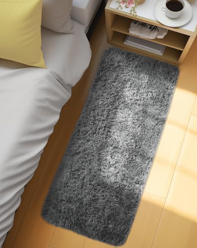 Ophanie Runner Rug for Hallway, 2x5 Upgrade Non-Slip Fluffy Soft Bedside Rugs, Bedroom Living Room Grey Shaggy Gray Carpet for Kids Girls Boys Dorm Nursery Home Decor Aesthetic - Image 6