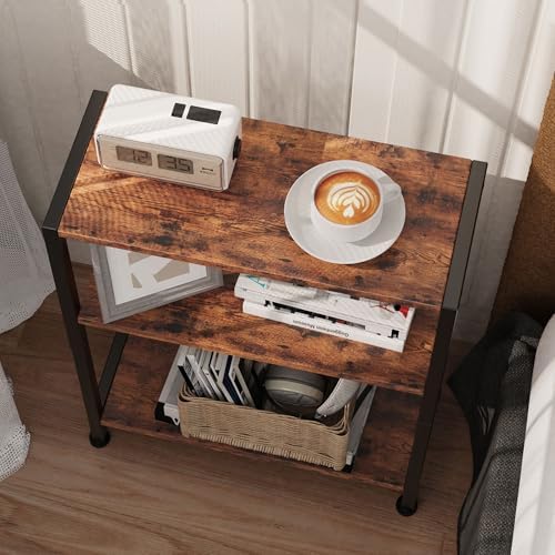 3-Tier Side Table, Small End Table, Sofa Side Table for Narrow Spaces, Slim End Table, Nightstand Table, for Living Room Bedroom Office, Rustic Brown - Image 6