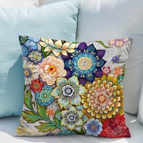 Snycler Boho Floral Throw Pillow Covers Set of 2 Colorful Boho Flower Decorative Cushions Pillowcase for Bedroom Sofa Home Decor, 26x26 Inch, Velvet, Short Plush - Image 5