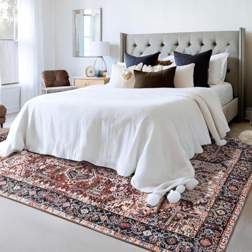 Hanples 4x6 Area Rugs for Living Room, Washable Rug Vintage Floral, Red - Image 5