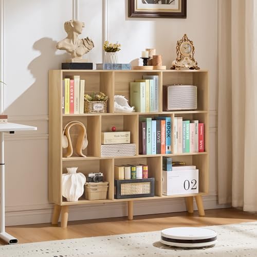 LEYAOYAO 10 Cube Bookshelf,Mid-Century Modern Bookcase with Legs,Light Wood by LEYAOYAO-Findtheshiningpointofyourideallife%EF%BC%81