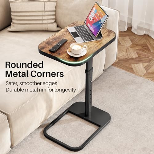 Kitstorack TV Tray Table, Adjustable Height & Flip-Top & Rounded Metal Corners, Snack Table for Couch, Sofa, Bed, Chair, Living Room, C Shaped End Side Table for Eating, Dinner or Laptop, Small Spaces - Image 4
