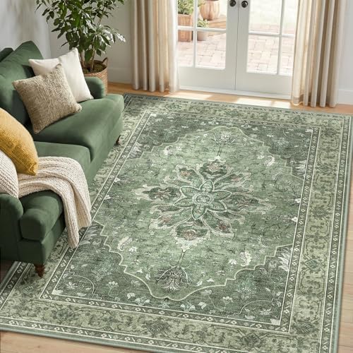 RELEANY Washable Area Rug, 5'x7', Green/Dark Green/Gray - Image 2