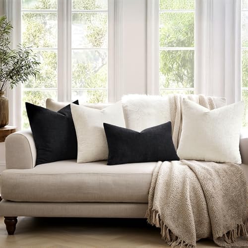 MIULEE Black Chenille Couch Lumbar Throw Pillow Covers, 12x20 - Image 3