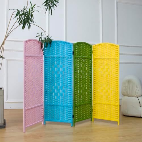 Furnnylane 4 Panel Rattan Divider Short Room Partition Screen,Double Sided Folding Divider for Room Separation,Colorful,47.2" H x 63" W - Image 4