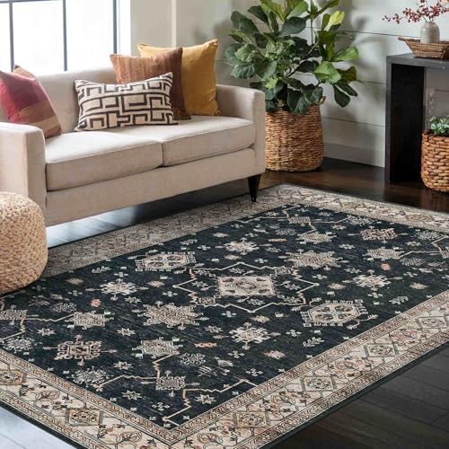 Rugxara 4x6 Area Rug for Living Room Bedroom Washable Rug, Black - Image 3