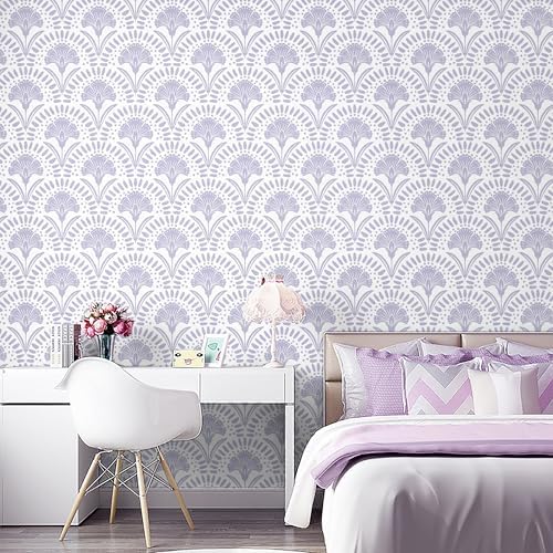 Vinjiasin Purple Floral Wallpaper Peel and Stick Wallpaper Modern Flower Contact Paper Purple/White Geometric Self Adhesive Removable Wall Paper for Bedroom Bathroom Accent Wall Vinyl Roll 17.3"x197" - Image 2