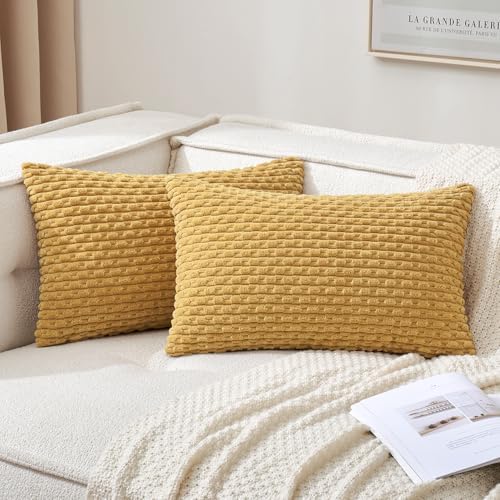 MIULEE Lumbar Decorative Throw Pillow Covers 12x20 Gold Textured Corduroy by MIULEE
