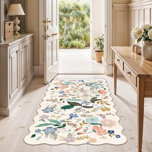 Washable 2x4 Entryway Area Rugs: Vintage Water Resistant Kitchen Rug Non-Slip Durable Doormat Ultra Soft Living Room Bedroom Carpet Indoor Low Pile Floor Mat for Bathroom Dining Room(2x4,Cream) - Image 2