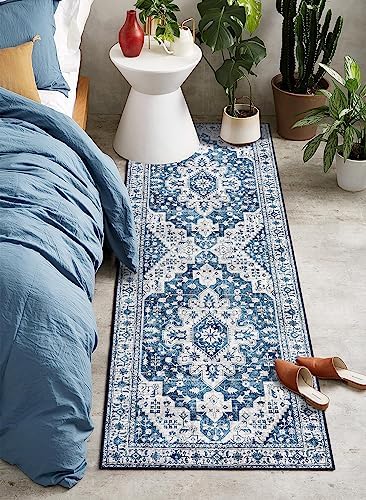 Moynesa Ultra-Thin Washable Runner Rug - 2x6 Blue Laundry Room Rug Washable Kitchen Runners Bathroom Carpet Runner, Oriental Printed Pet Friendly Hallway Runners for Bedroom Entrance Entryway RV - Image 6