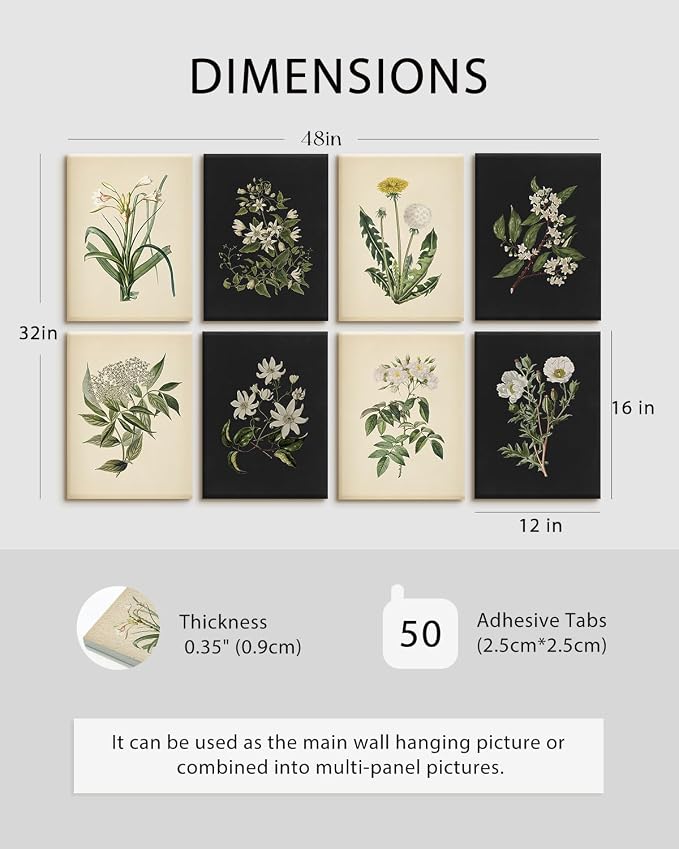 VIYYIEA Acoustic Art Wall Panels,Sage Green Sound Proof Wall Art | Minimalist Botanical Sound Absorbing Wall Decor for Bedroom Recording Living Room, 48×32in Flower Art Panel 8pcs - Image 4