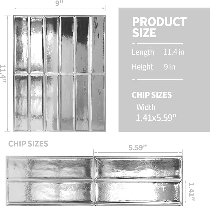 Peel and Stick Backsplash 3D Wall Tiles,Self-Adhesive,Oil Proof,Waterproof, Removable Wall Panels for Kitchen & Bathroom,Modern Design, Easy Install (10.7ft，12x9 inch,14 Pack) (Silver) - Image 5