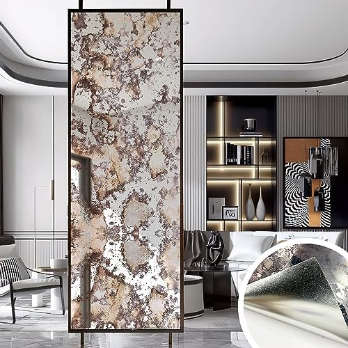 LiveInUrban Vintage Foxed Silver Rusts Antique Chrome Reflective Wallpaper, 22.83"x78.74" Grunge Peel and Stick Contact Paper for Furniture Vanity Dresser Home Decor by LiveInUrban