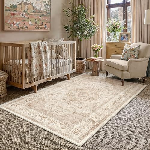 3x4 Beige Washable Area Rug Non Slip Vintage Carpet - Image 3