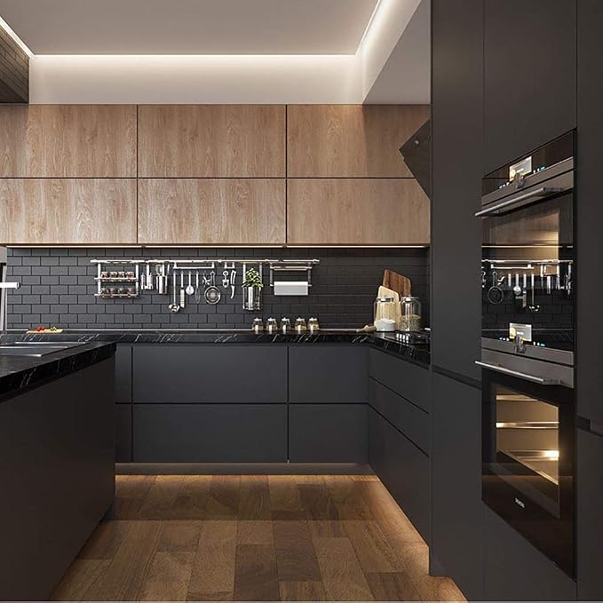 Yasinet Peel and Stick Wallpaper Black Wallpaper Black Contact Paper Modern ThickeningWaterproof Self Adhesive Removable Wall paper Deco for Wall Bedroom Covering Countertop Cabinet Vinyl 17.7" x 394" - Image 6